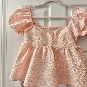 Pink Textured Puff Sleeve Top